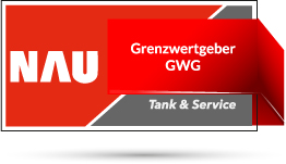 Rotes Nau Tank & Service Logo mit Schriftzug "Grenzwertgeber"